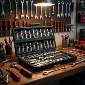46-Piece 1/4-Inch Drive Metric Socket Set with Ratchet Wrench and Hard Case – Carbon Steel Manual Automotive Repair Tool Kit