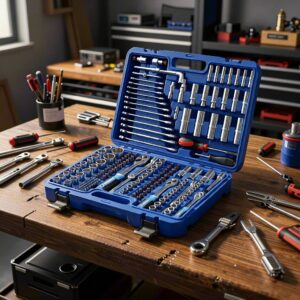 172-Piece Large Blue Ratchet Wrench Set with Sockets and Extension Bars for Machinery Repair