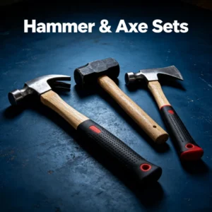 Complete hammer and hatchet axe tool set for household repair and construction work
