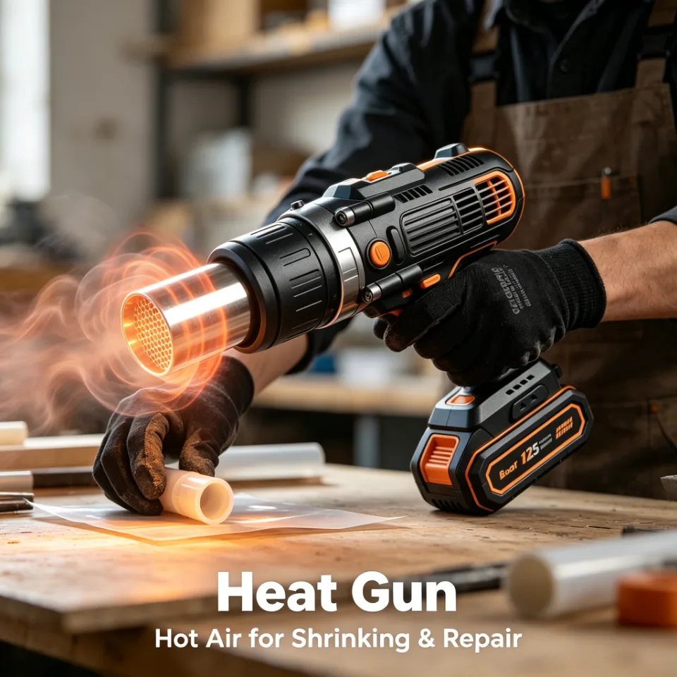 Hot air gun heat shrink tube operation scene