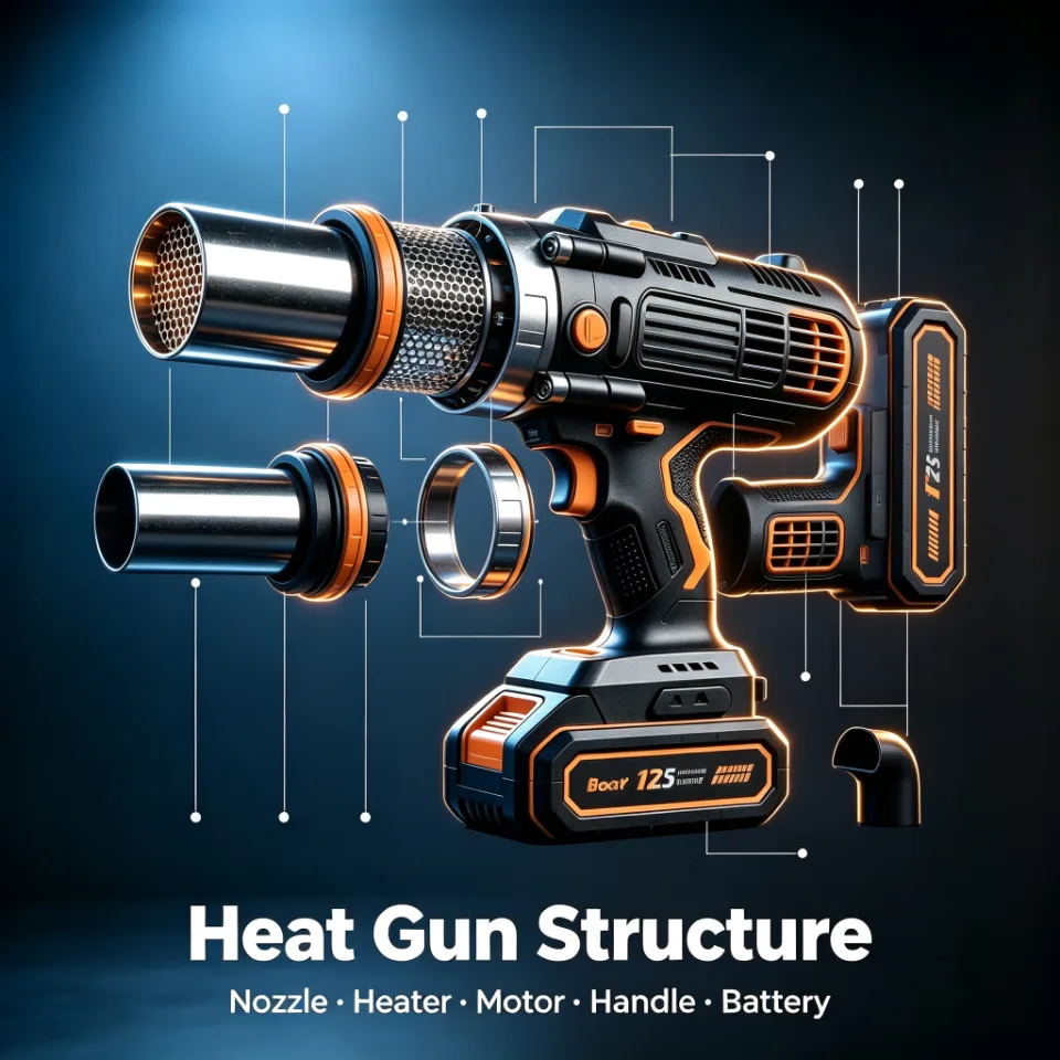 Close‑up of hot air gun nozzle structure