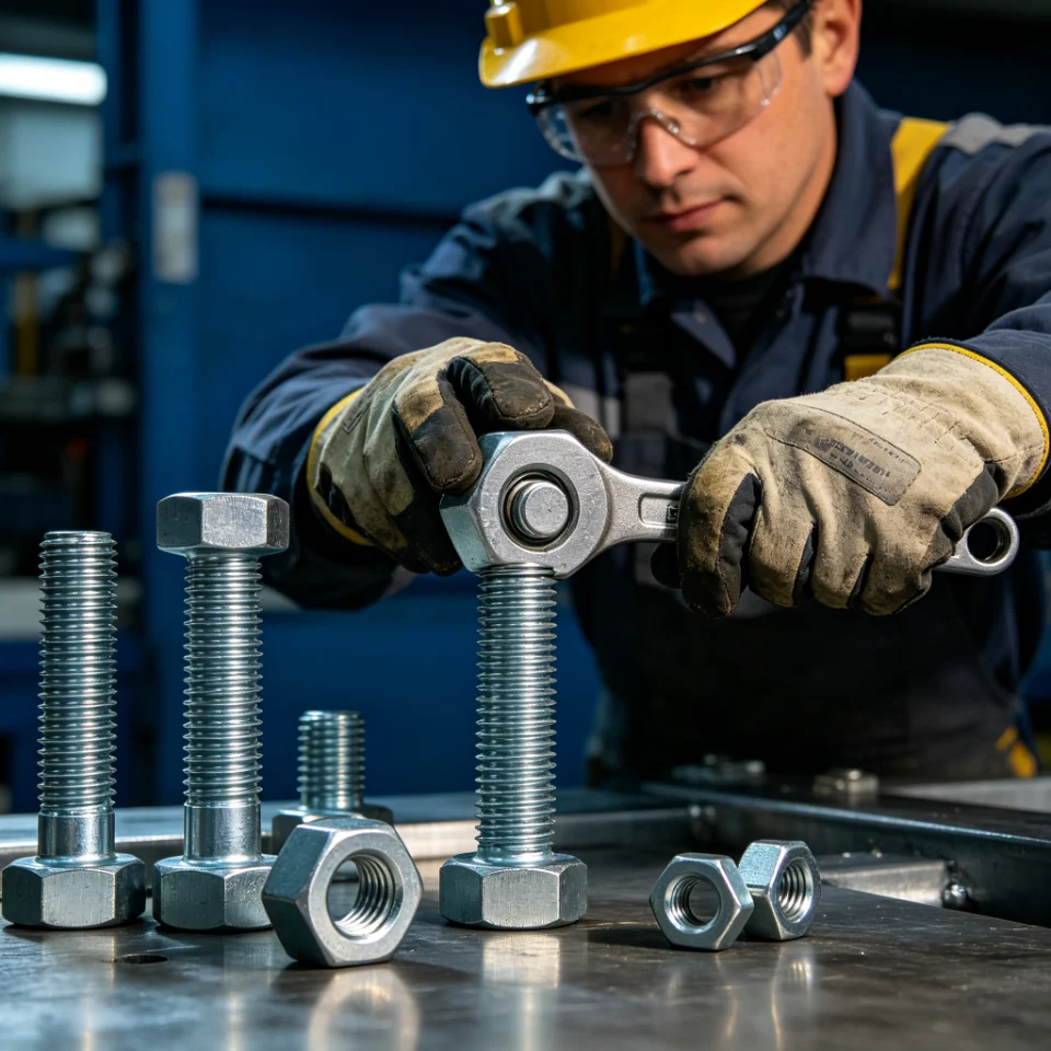 Hex nut screwed on hex bolt