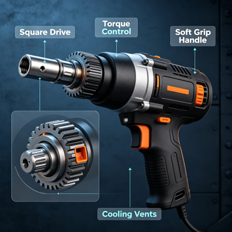 Cordless impact wrench working scene for car repair