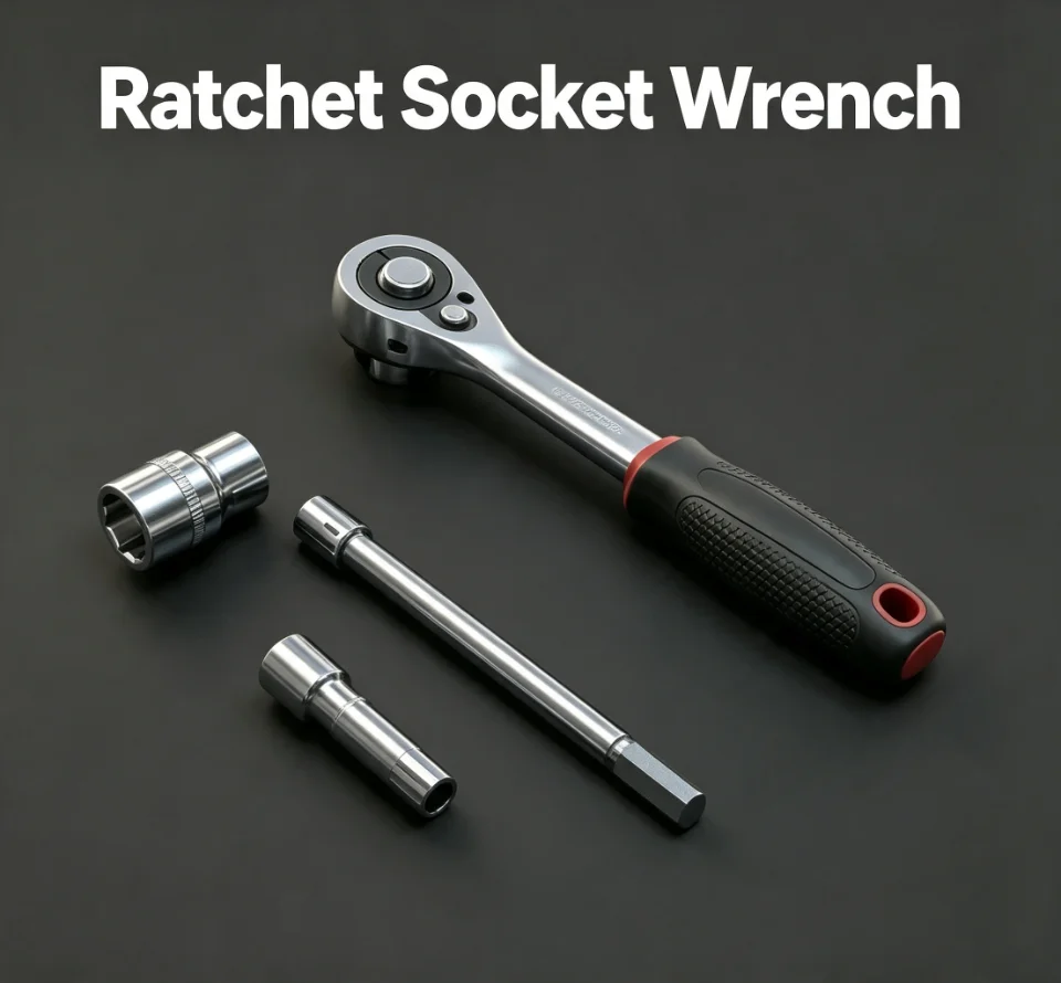 Quick release ratchet socket wrench with extension bar for vehicle bolt removal work