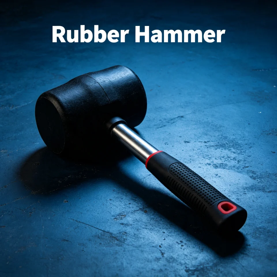 Solid black rubber hammer, non‑marring striking tool for flooring installation