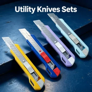 Retractable utility knife set, multi‑color box cutter for cutting paper, carton and leather in workshop